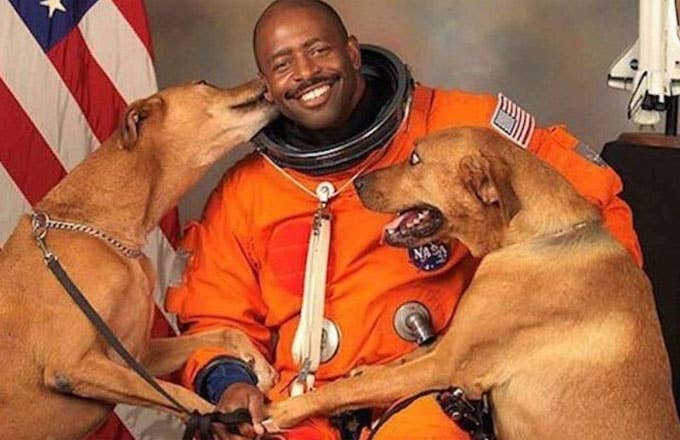 Astronaut Leland Martin with his dogs.