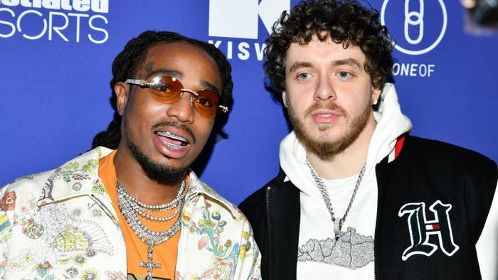 Quavo and Jack Harlow attend the Sports Illustrated Super Bowl Party