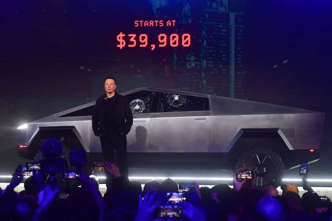Tesla co founder and CEO Elon Musk unveils all electric battery powered Tesla&#x27;s Cybertruck.