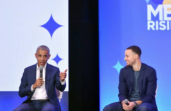 Barack Obama and Stephen Curry at a &#x27;My Brother&#x27;s Keeper&#x27; event