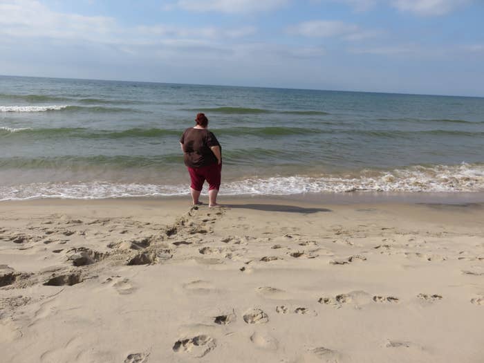 The author on a Lake Michigan beach in October 2016