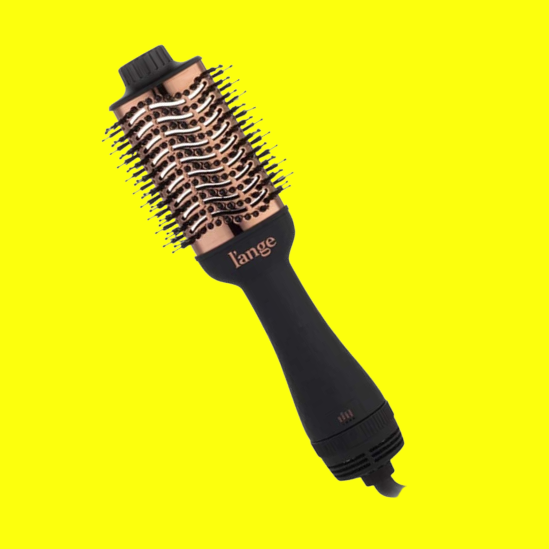 Hair styling brushwood  with a achromatic  grip  and rounded bristle head. Suitable for drying and styling hair