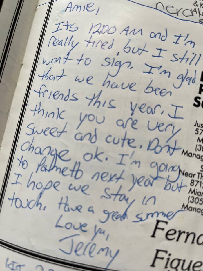 A handwritten note expresses appreciation for a friendship, mentioning plans to move and hopes to stay in touch