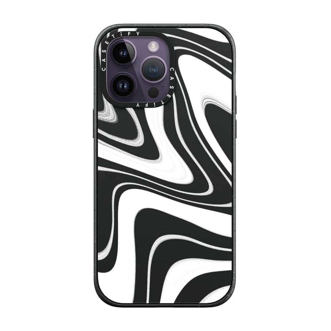 iPhone lawsuit  with a achromatic  and achromatic  abstract swirl pattern, designed by Casetify, showcased for sale