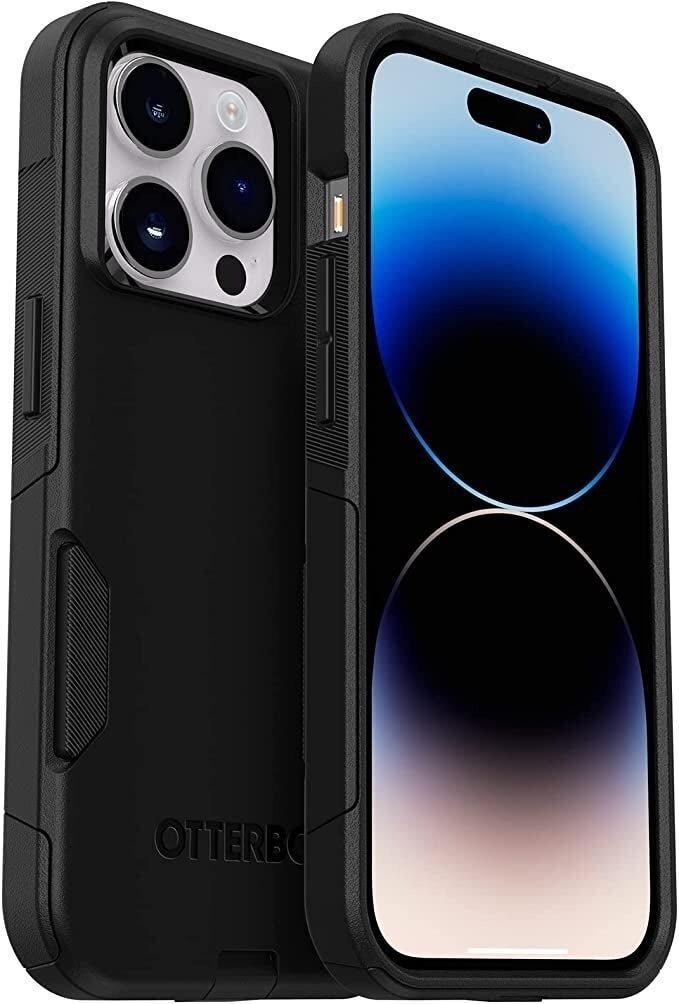 Smartphone successful  a rugged, protective OtterBox lawsuit  shown from the broadside  and beforehand   views