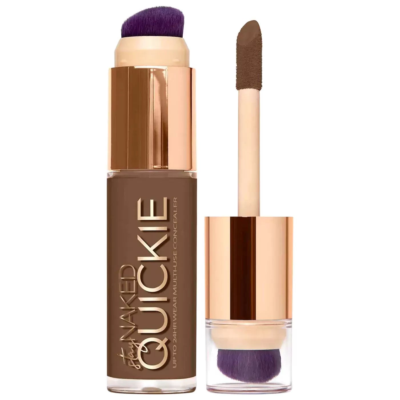 Urban Decay Quickie concealer with dual-ended applicator, featuring a sponge and doe-foot design, perfect for speedy and precise constitution application