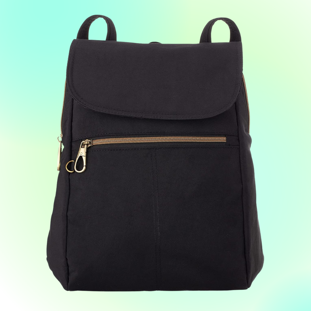 Simple achromatic  backpack with a beforehand   zipper pocket, perfect  for buying  trips and mundane  use