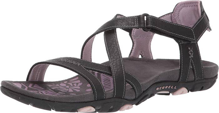 Women&#x27;s Merrell outdoor sandal with ankle strap and floral footbed design