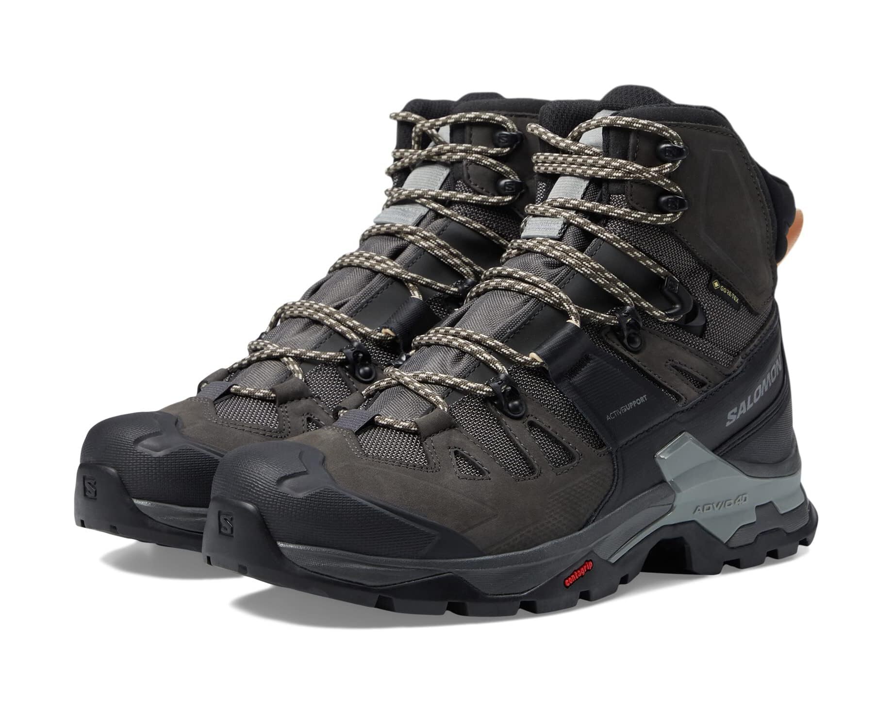 Pair of Salomon hiking boots displayed on a white background