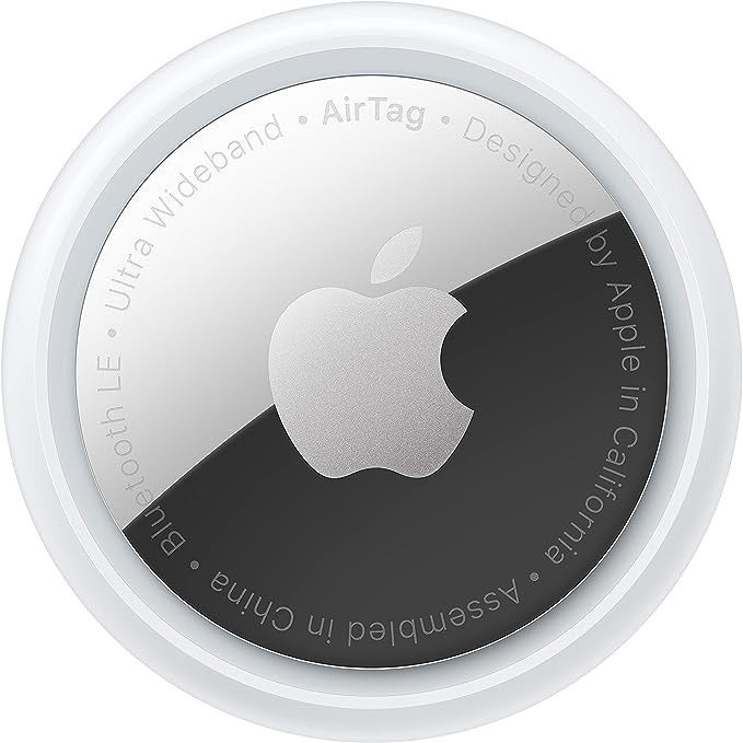 Apple AirTag featuring a sleek design, branded with the Apple logo and substance   detailing ultra-wideband and Bluetooth features