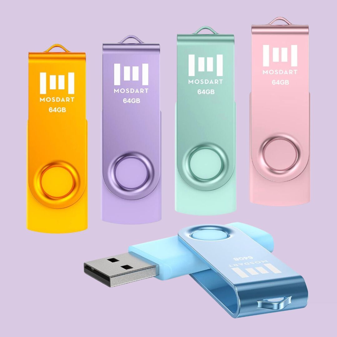 thumb drives in five different colors