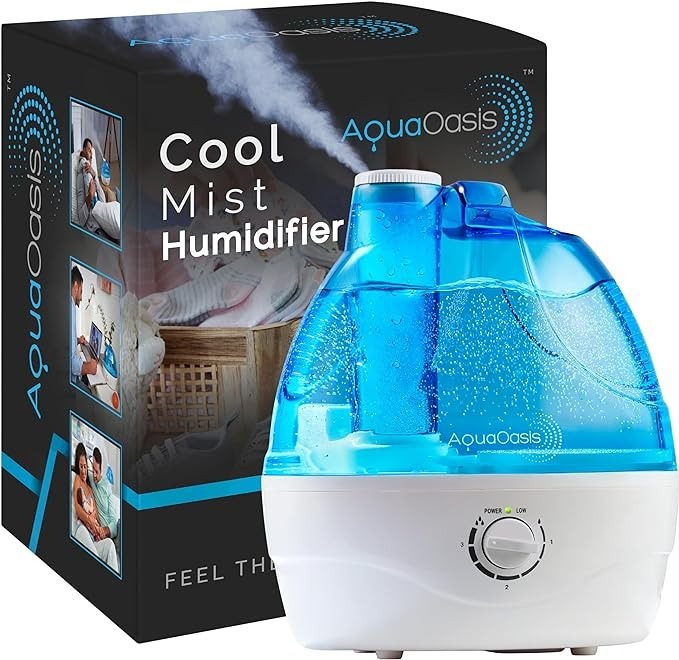 the AquaOasis humidifier and its box