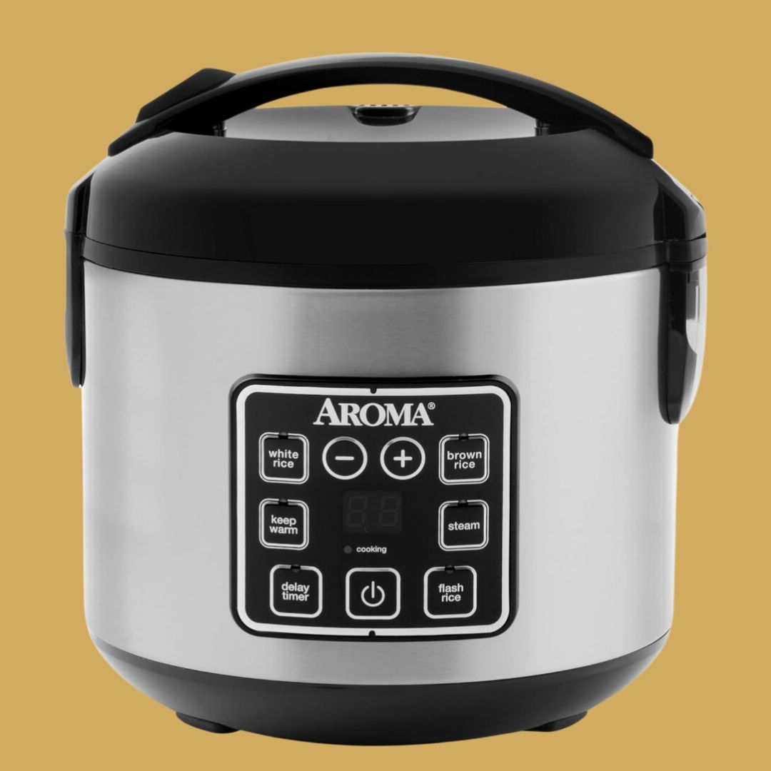 The black and silver Aroma rice cooker