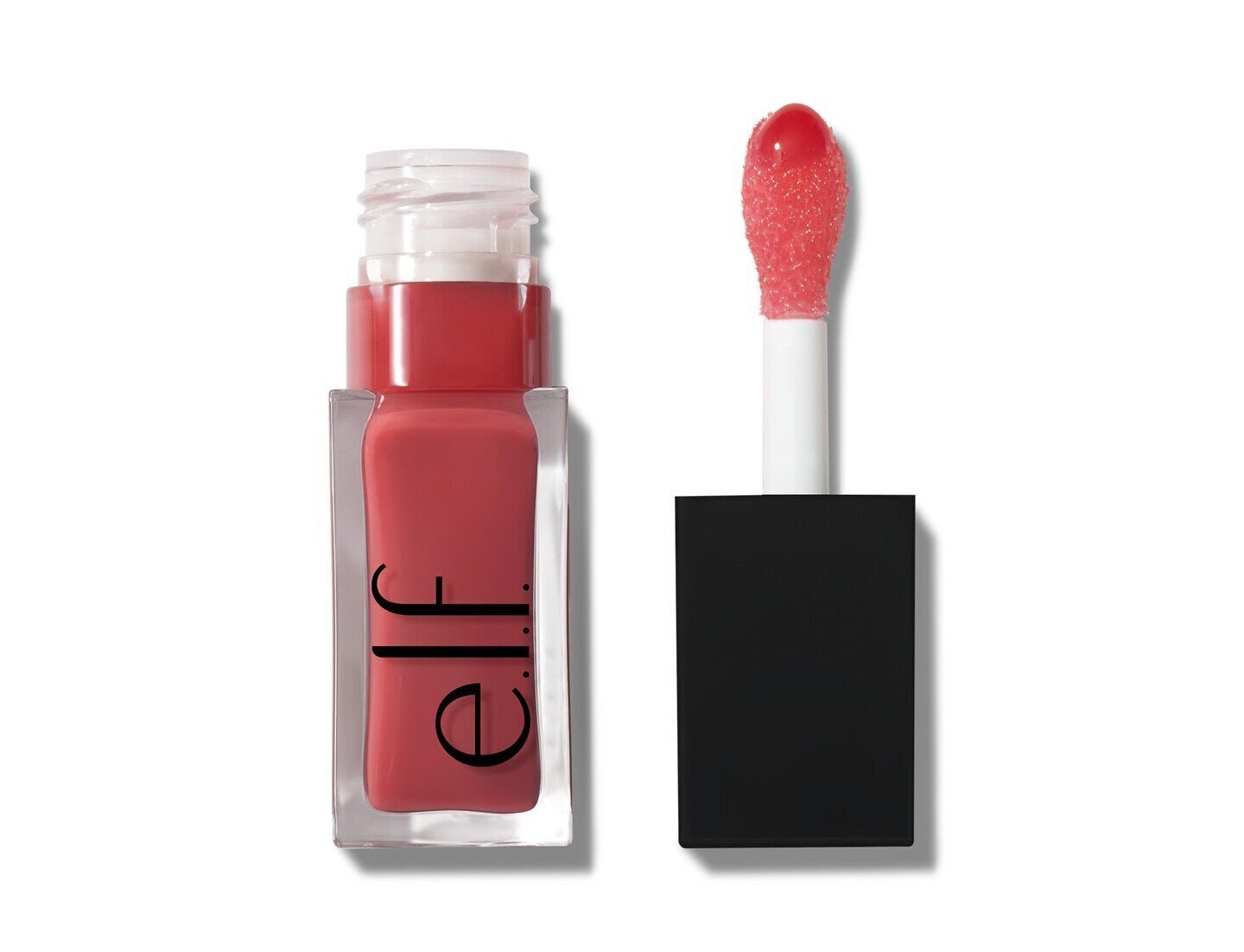 Elf cosmetics lip gloss beside its applicator on a white background