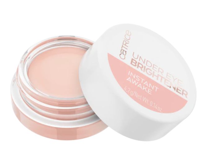 Jar of Catrice under-eye brightener open to show the product, suitable for instant skin enhancement