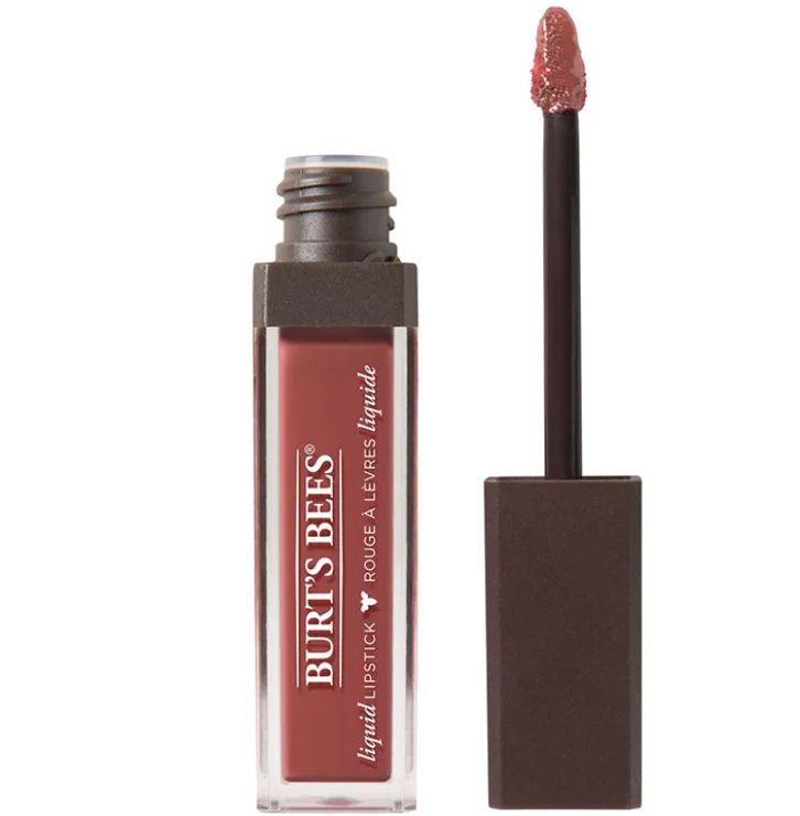 Burt&#x27;s Bees liquid lipstick with applicator visible, no persons in image. Product for lip color and care