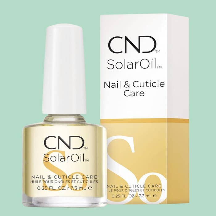 CND SolarOil vessel  and its packaging, labeled for nail and cuticle care