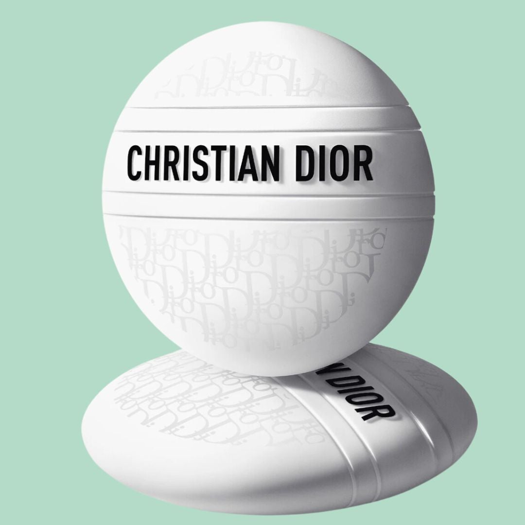 Christian Dior merchandise show with spherical packaging, featuring raised marque sanction and subtle signifier plan for an elegant buying look