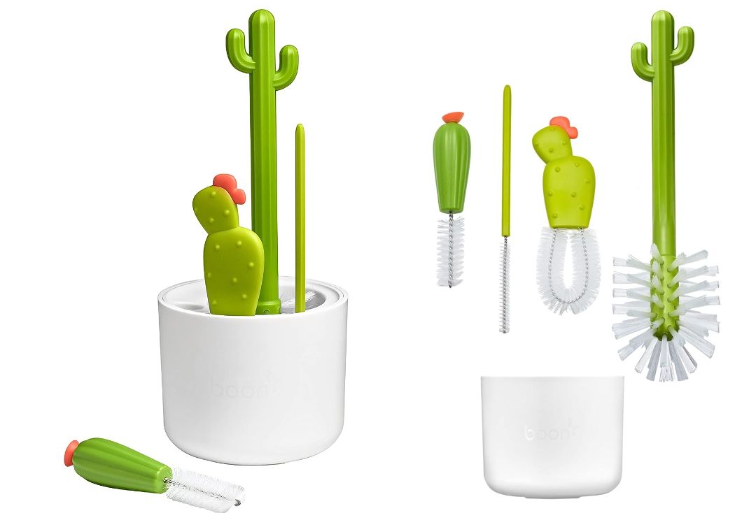 the cactus brush set in and out of its storage container