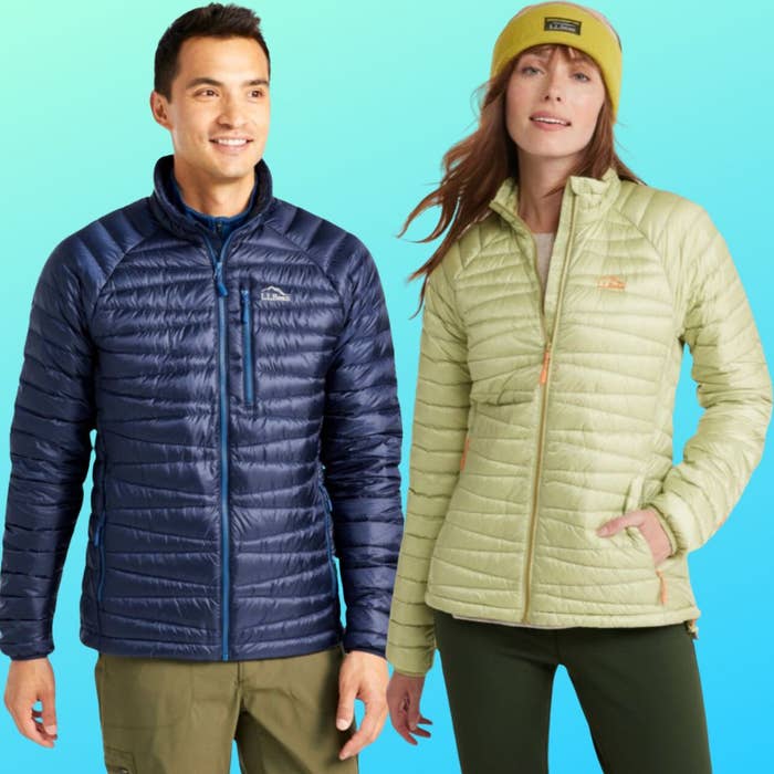 models wearing the LL Bean jacket in two different colors