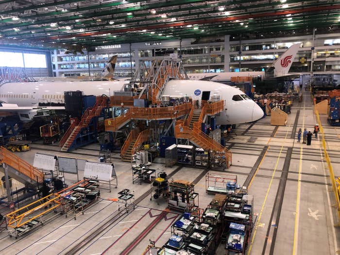 The building of Boeing 787 Dreamliners is seen at the aviation company&#x27;s North Charleston, South Carolina, assembly plant in May of last year.
