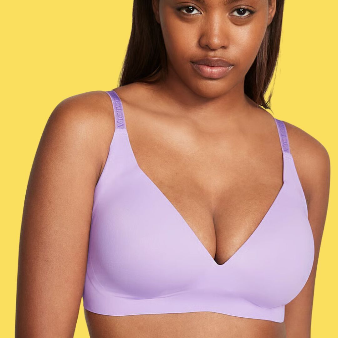 model wearing purple push-up T-shirt bra