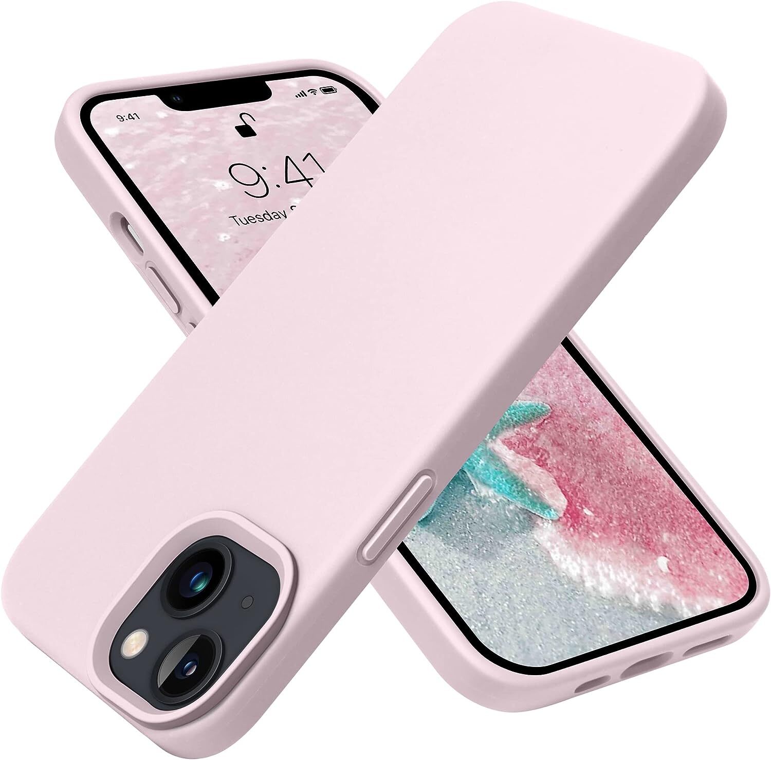 A phone with a pink silicone phone case on it