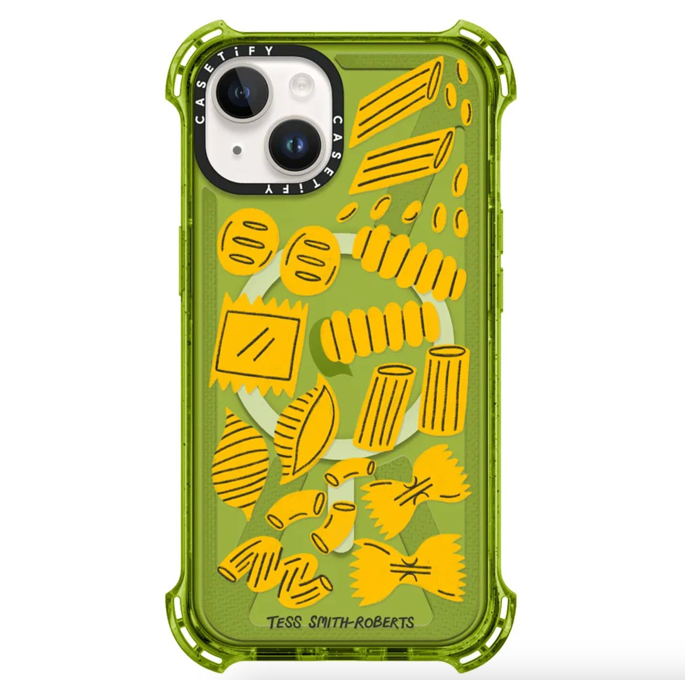 A Casetify phone case with a macaroni print on it