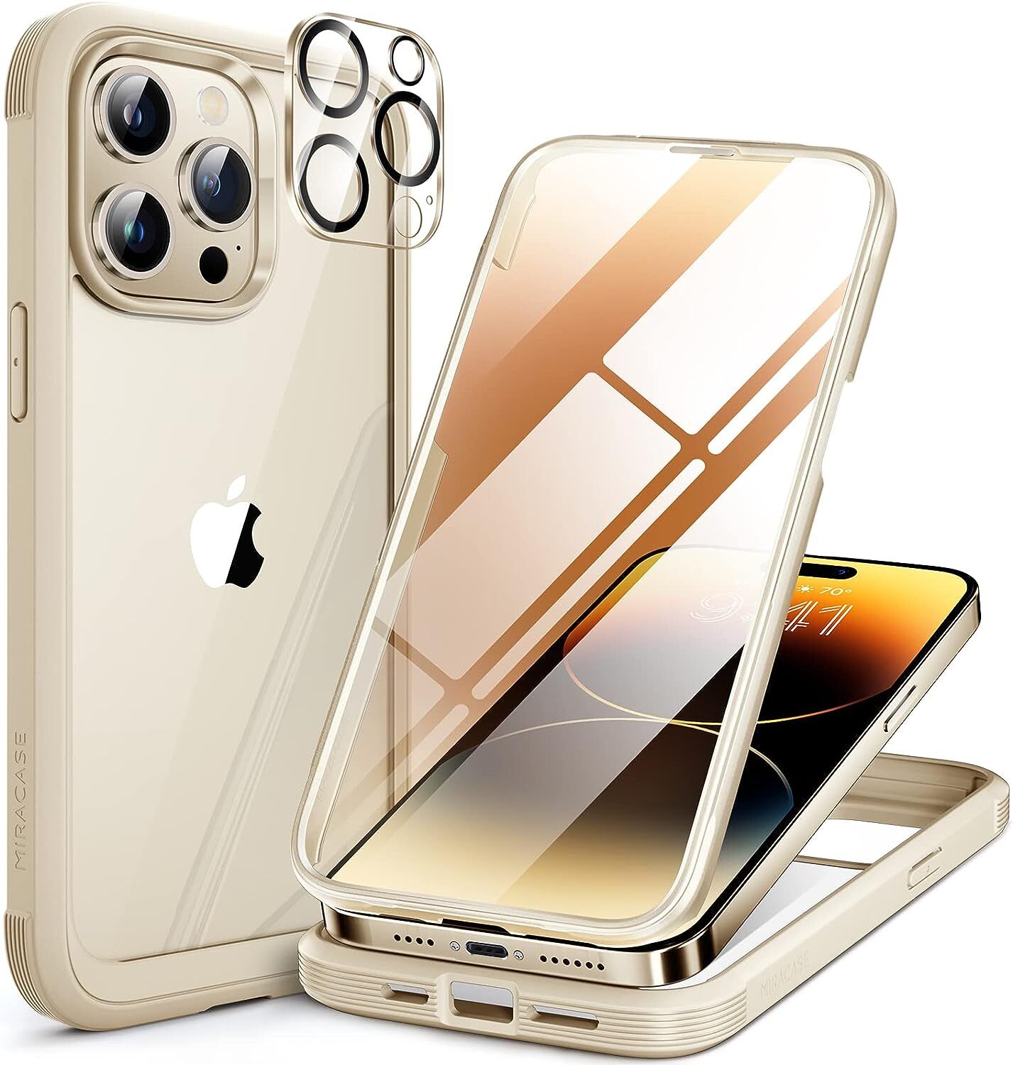 A beige, heavy-duty phone case installed on a phone