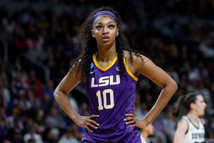 Angel Reese of Louisiana State University during her final college basketball game.