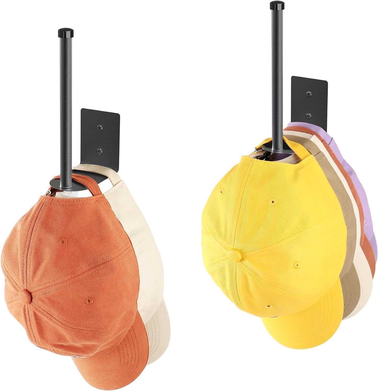 Two chapeau racks each holding aggregate shot caps successful assorted styles, designed to efficiently signifier and show hats vertically