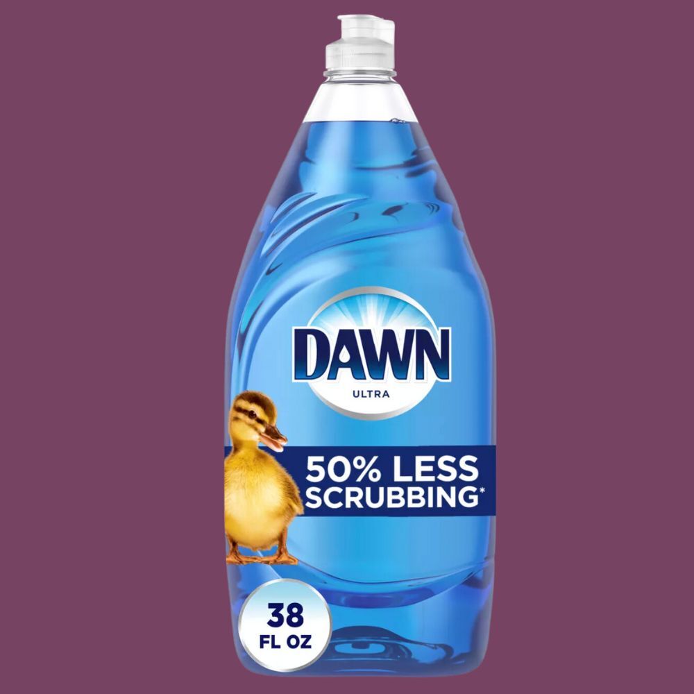 A bottle of blue Dawn Ultra dish soap