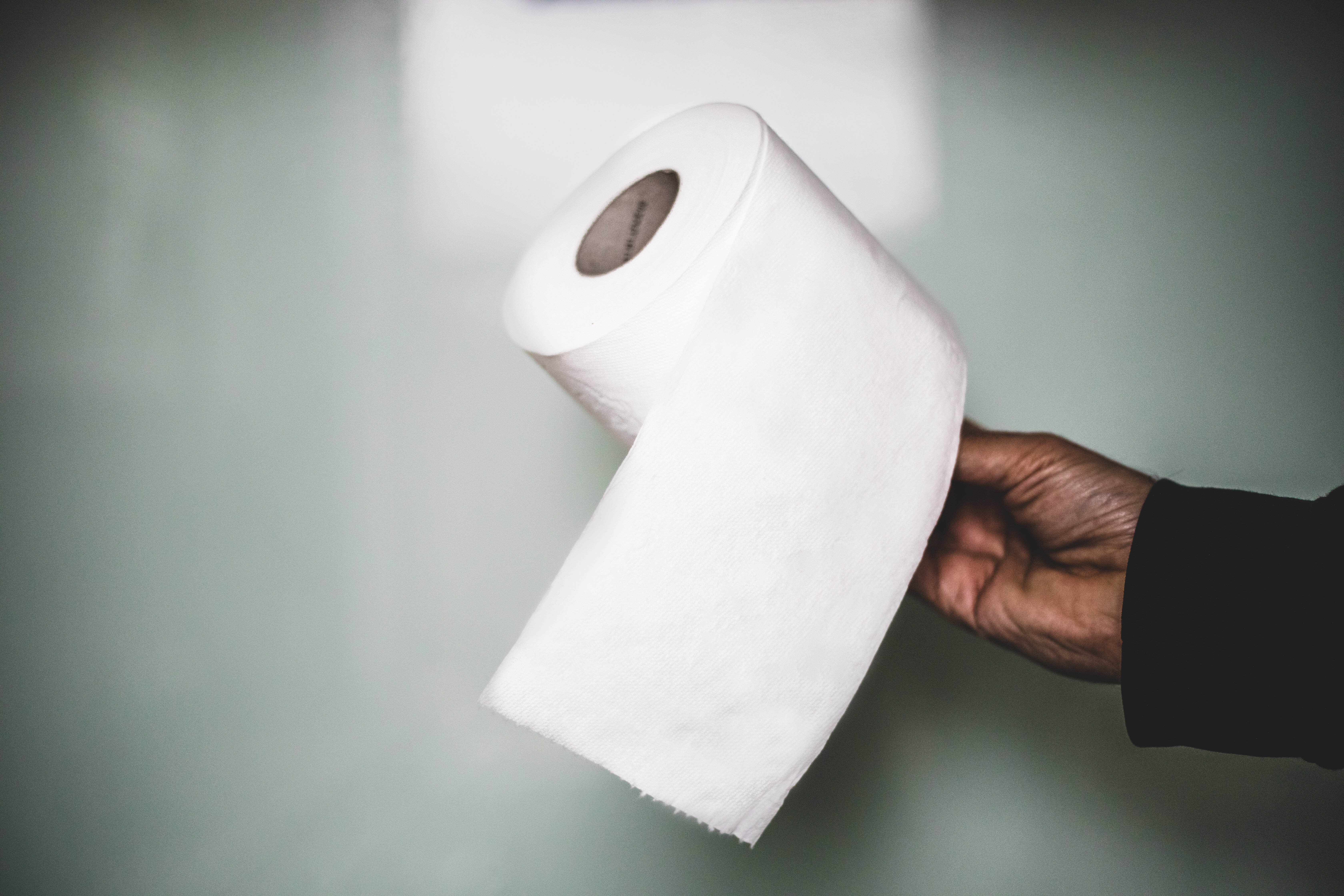 Person holding a roll of paper towels with a focus on home cleanliness