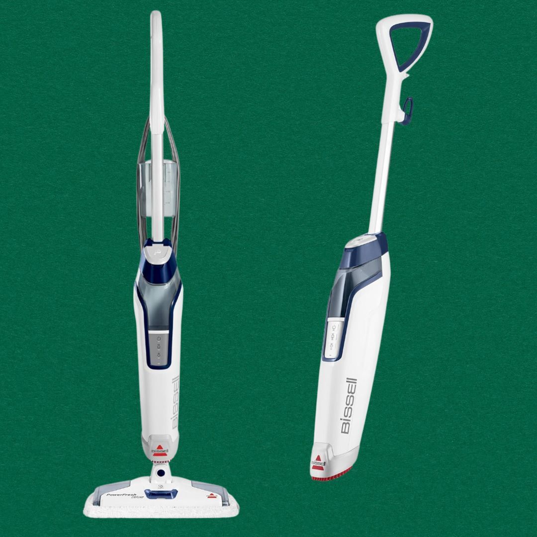 Two Bissell steam mops basal   against a plain background, highlighting their plan  and cleaning features for effectual  level  maintenance