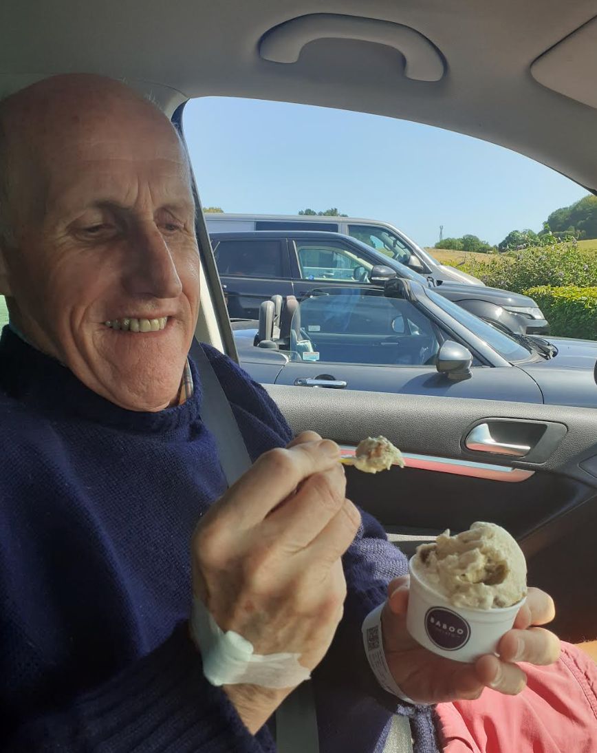 Simon enjoying his favorite ice cream in August 2020, after the only treatment he&#x27;d ever receive for his cancer