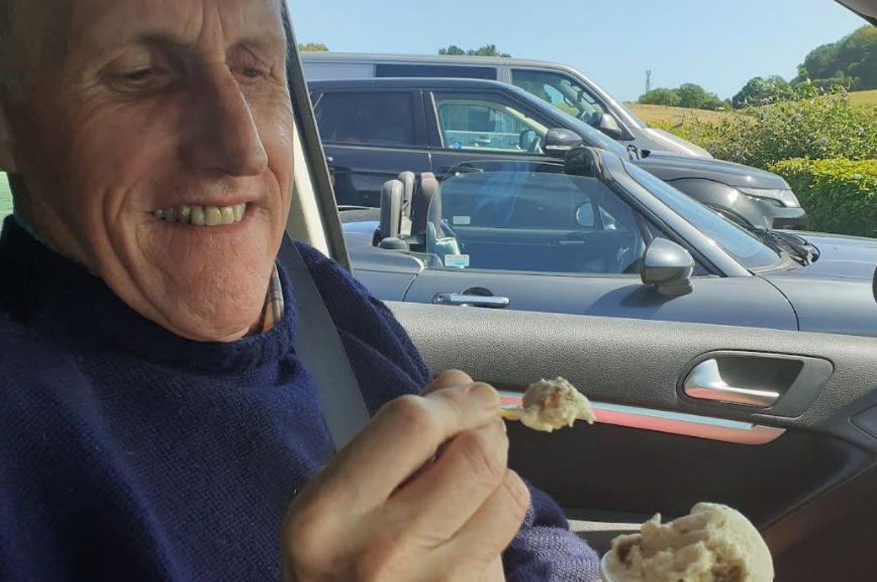 Simon enjoying his favorite ice cream in August 2020, after the only treatment he'd ever receive for his cancer