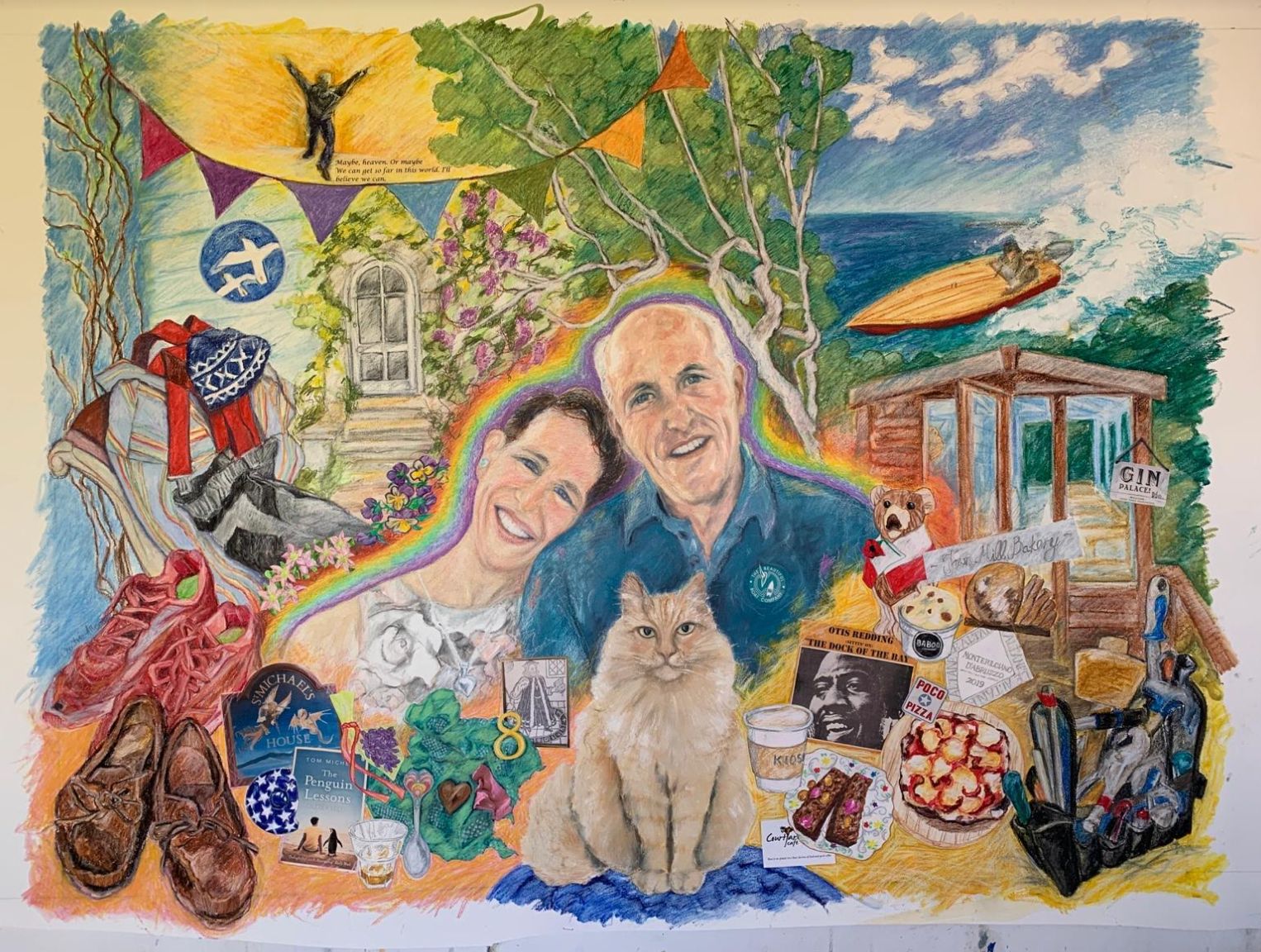 A mixed media creation (1x1.4m), including Simon&#x27;s ashes, the author&#x27;s and their cat’s hair. &quot;A gift from a friend&quot; the author writes. &quot;It&#x27;s like having Simon home&quot;