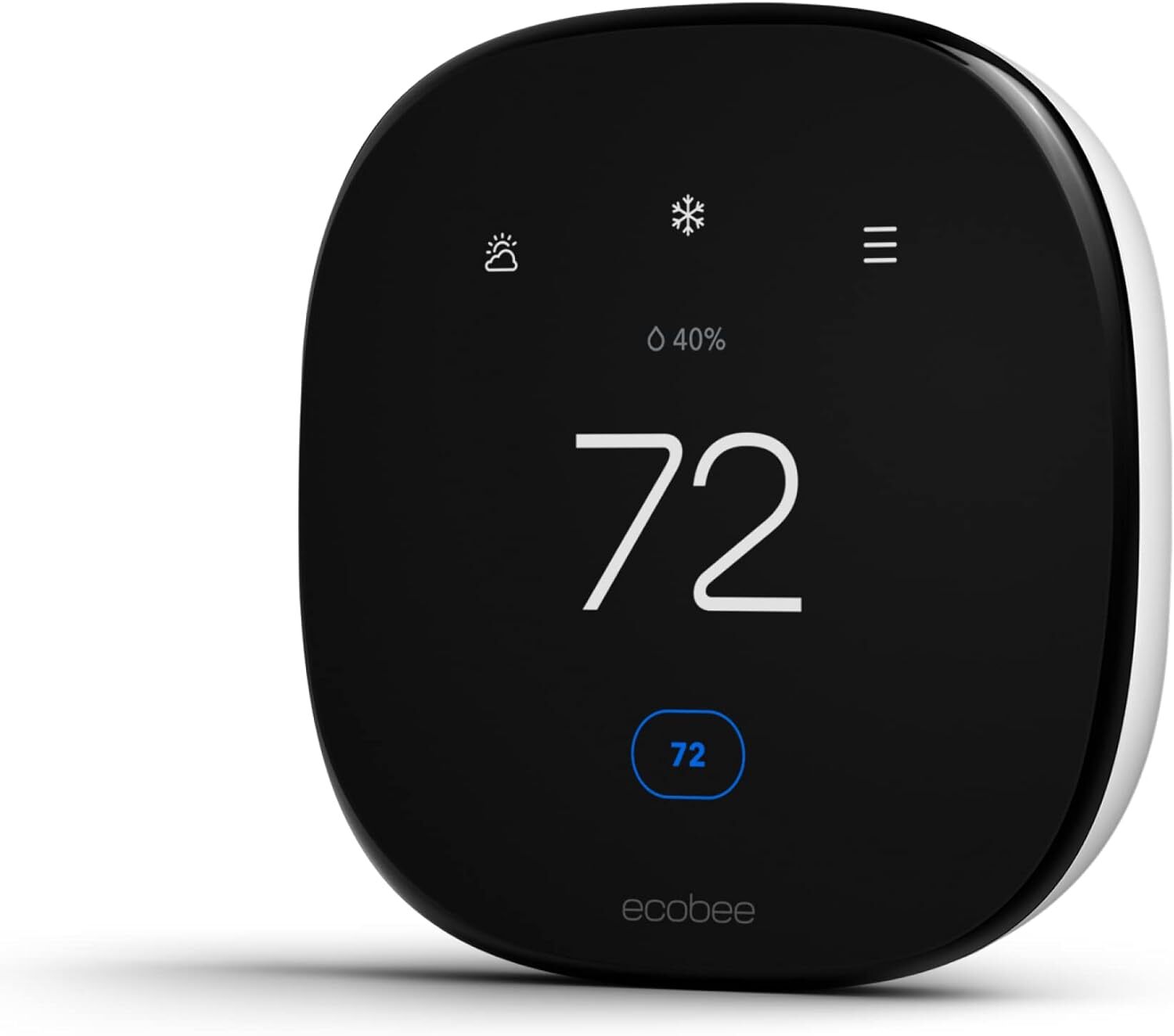 Smart thermostat displaying somesthesia  arsenic  72 degrees with upwind  icons connected  the screen
