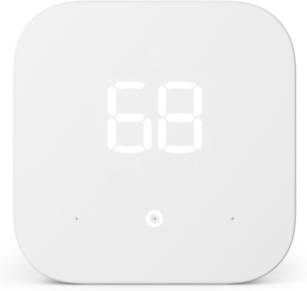Smart thermostat displaying 68 degrees connected  its screen