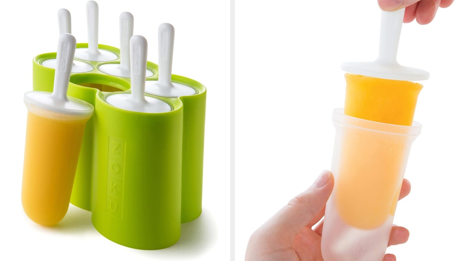 Popsicle mold acceptable with aggregate icy treats, 1 being pulled out, showcasing a homemade frozen dainty option