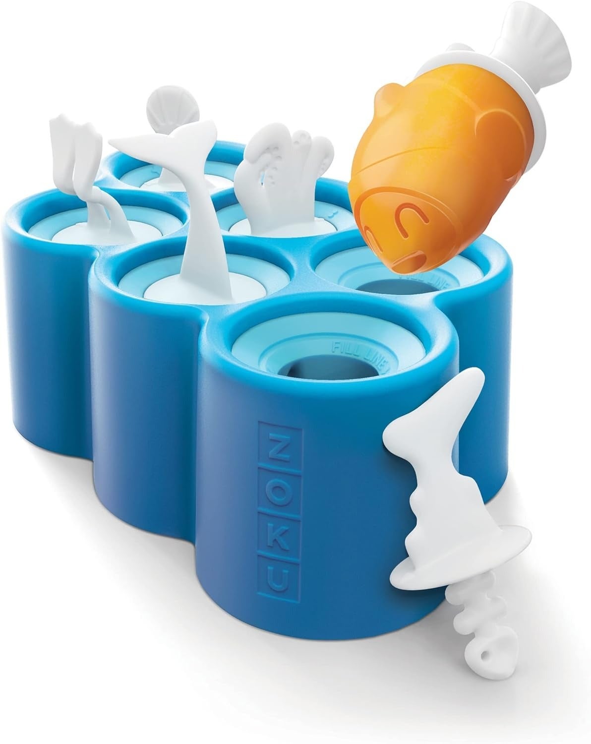 Zoku Fish Pop Mold set, featuring fish-shaped handles, for making homemade popsicles