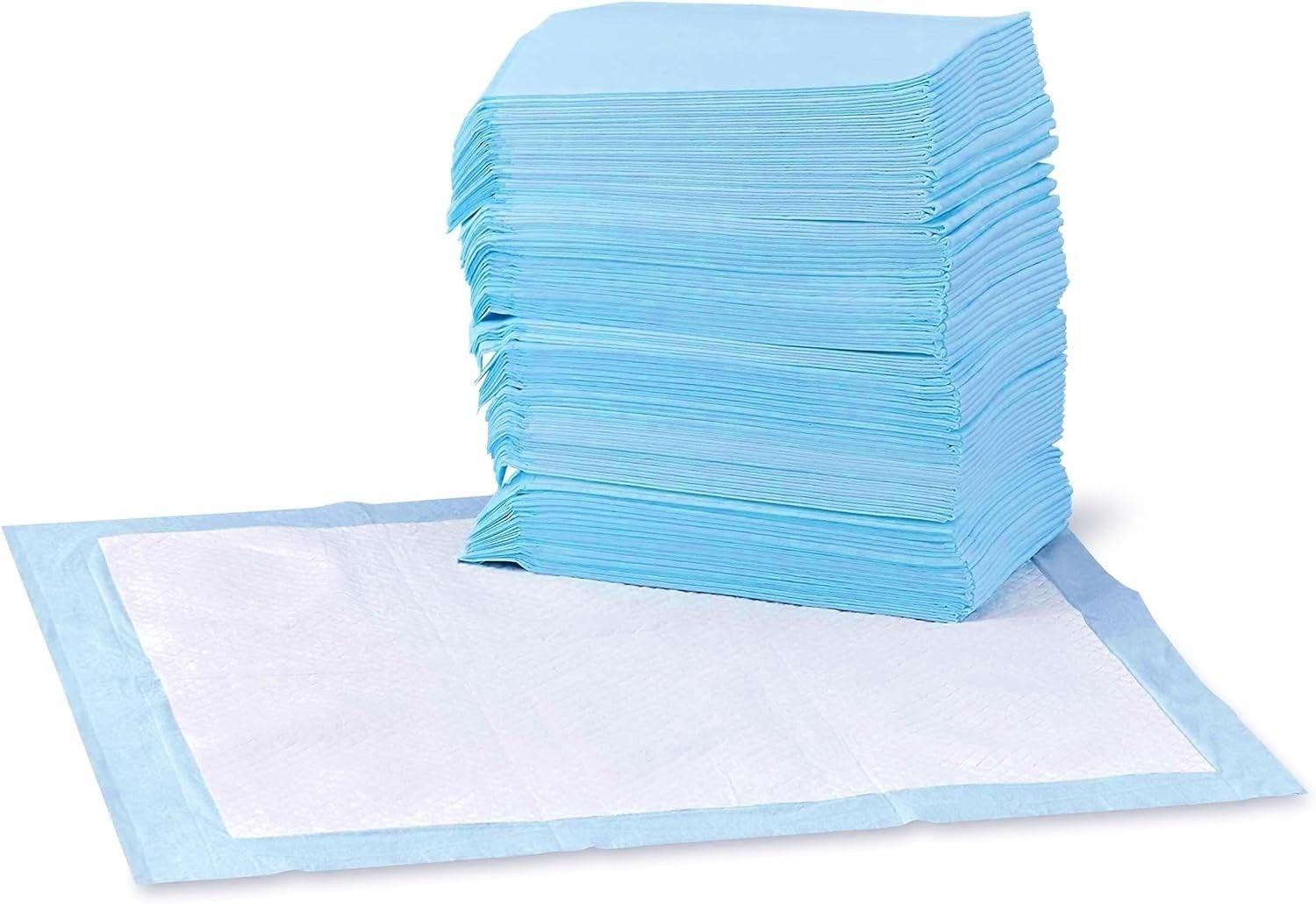 Stack of bluish  disposable favored  grooming  pads with 1  pad laid flat