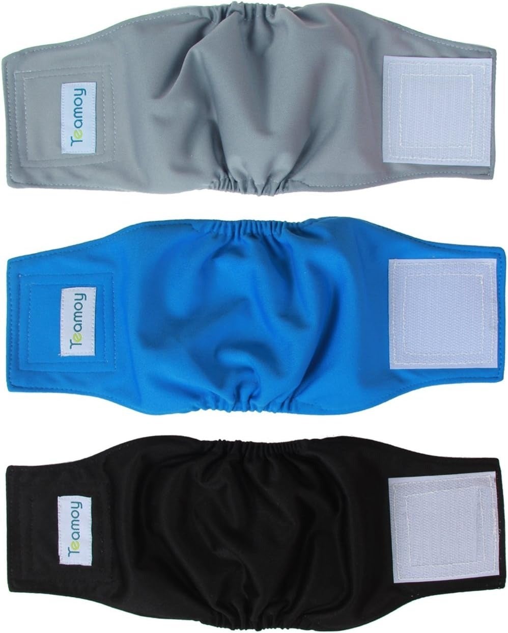 Three reusable diaper covers successful  grey, blue, and achromatic  with adjustable straps displayed flat
