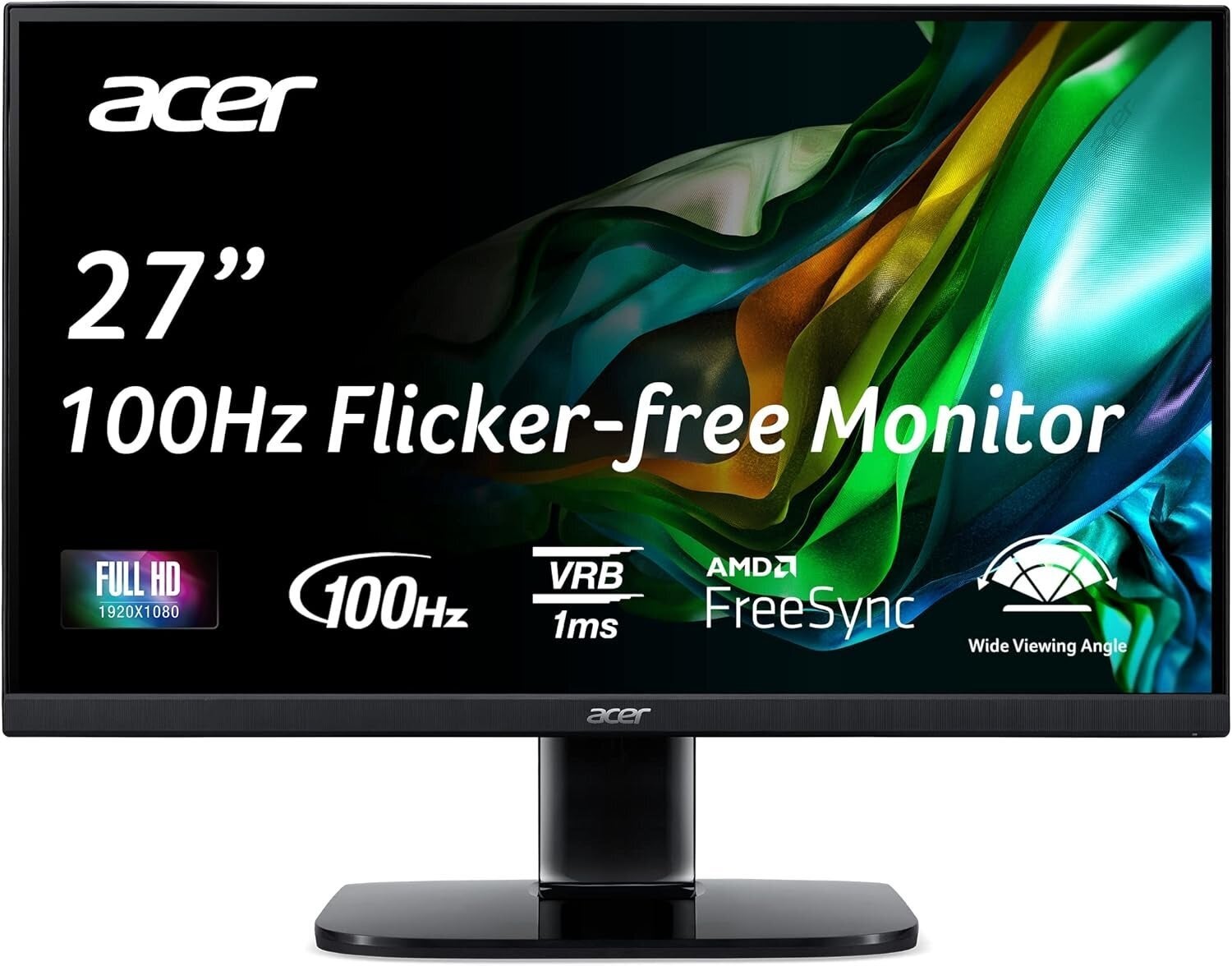 Social media trends Viral content Trending hashtags Social media updates Trending memes and videos Acer 27" monitor advertised features: 100Hz refresh, flicker-free, Full HD, 1ms response, AMD FreeSync, wide viewing angle