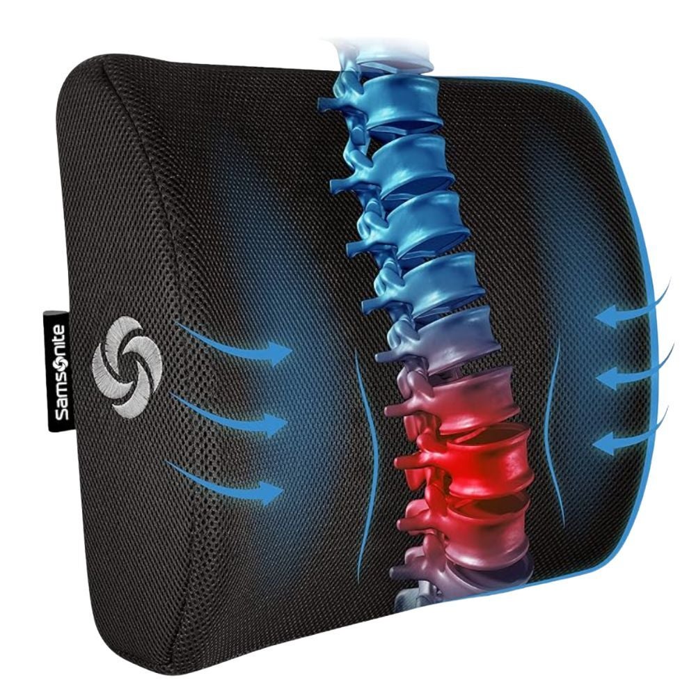 Lumbar enactment    cushion with ergonomic design, demonstrating airflow and spine alignment benefits. Ideal for enhancing seat  comfortableness  and posture