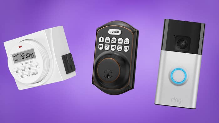 A programmable timer, astute deadbolt fastener and Ring video doorbell.