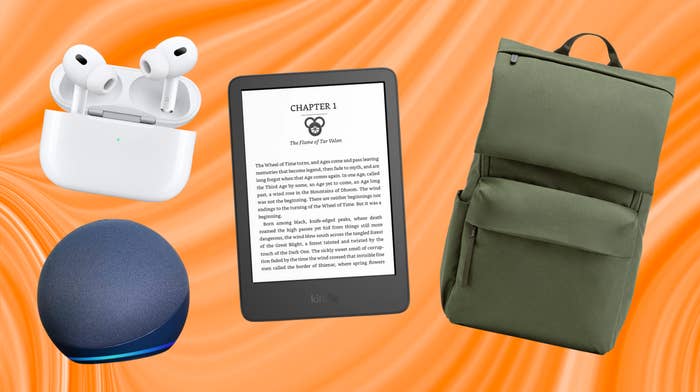 Apple AirPods, an Amazon Echo Dot, an Amazon Kindle and an Everlane backpack.