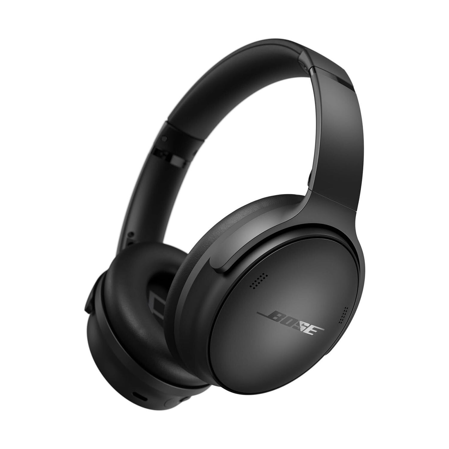 Black over-ear headphones with cushioned receptor pads and adjustable headband, designed for sound cancellation and wireless use
