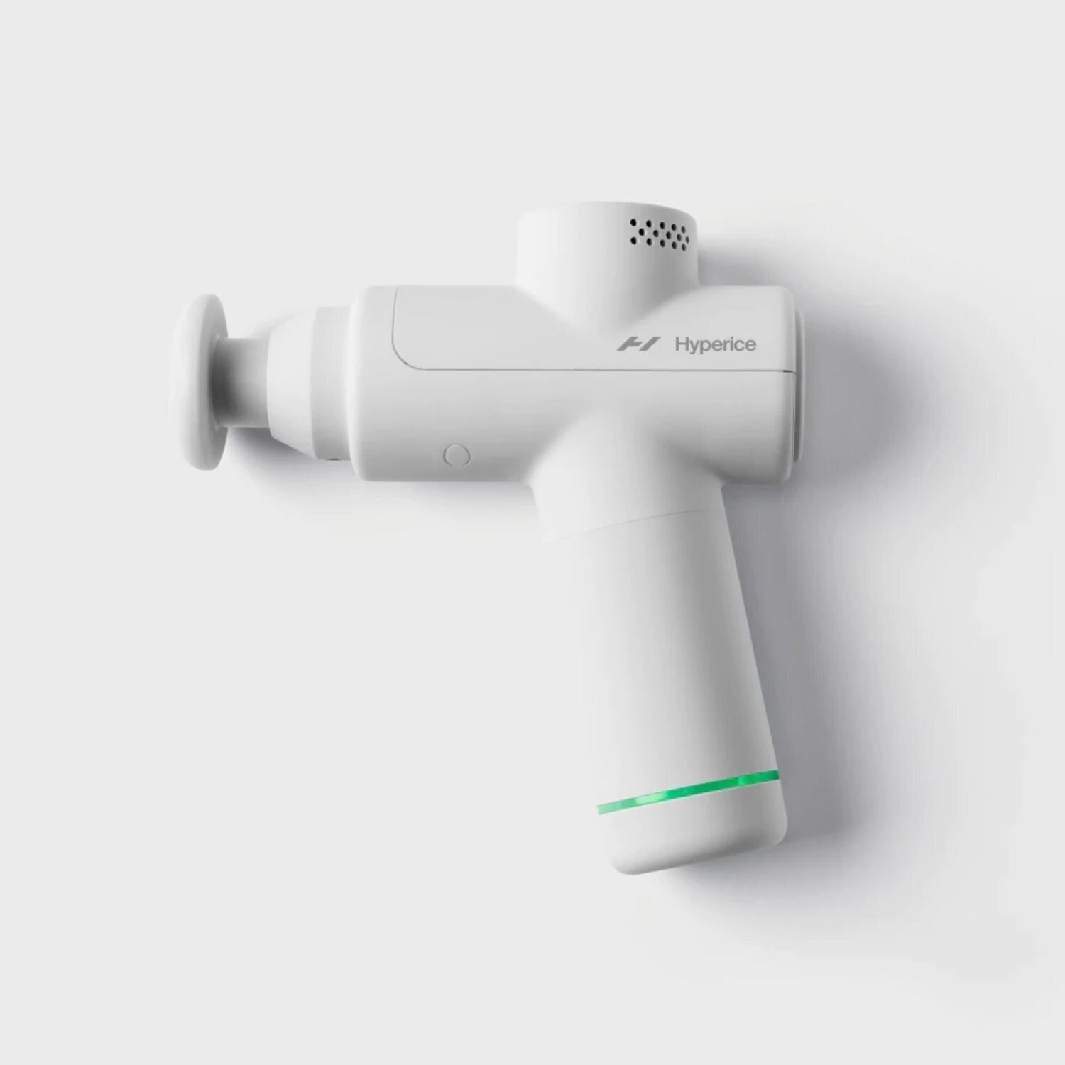 Hyperice massage weapon  with a sleek, minimalist design, highlighting a greenish  ringing  adjacent   the base. Ideal for musculus  betterment   and relaxation