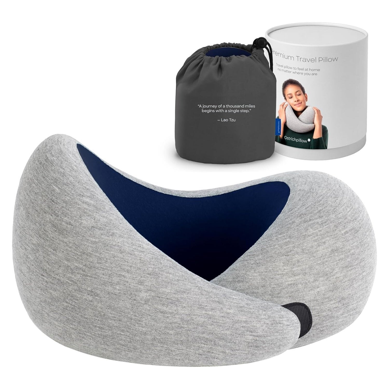 Travel pillow acceptable with a grey cervix pillow, retention bag, and bundle featuring a idiosyncratic resting with the pillow